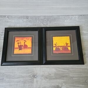 Thierry Ona Flanerie Women Umbrellas Dining Drinking Wall Art LOT of 2 Framed